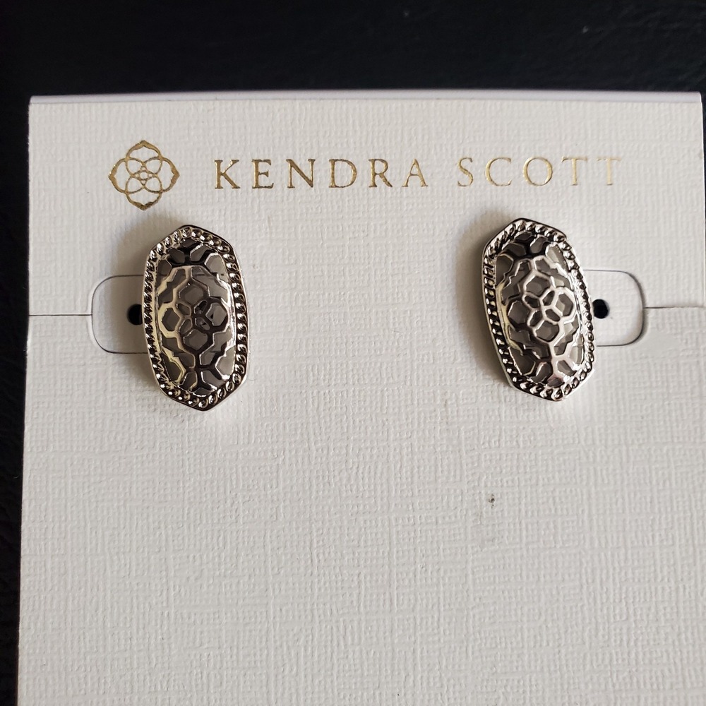 Kendra Scott Ellie Rhodium Plated Filigree Pierced Earrings New with Tags